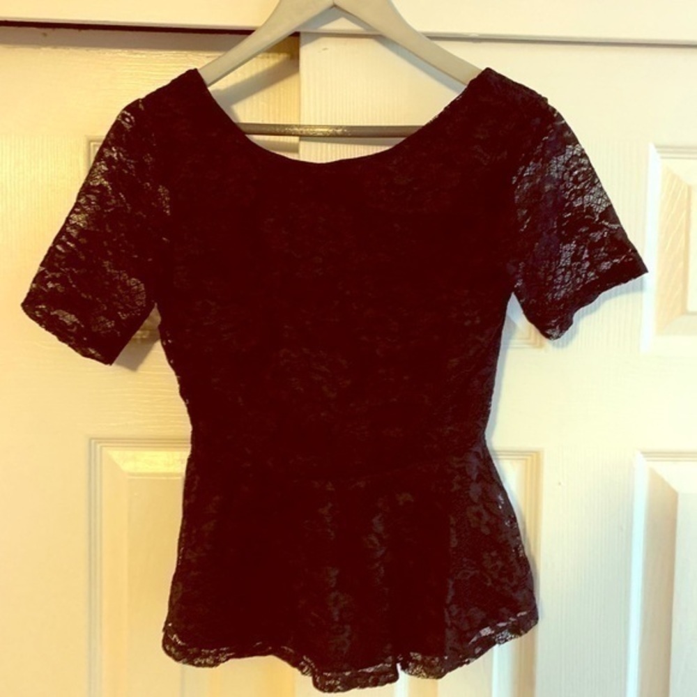 Black Lace Peplum Top‎ Size Medium by Lily Black